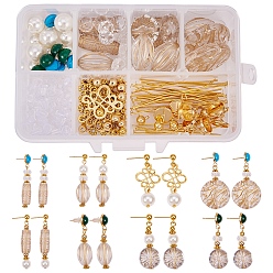Golden DIY Earring Making, with Brass Ball Post Stud Earrings, Tibetan Style Links, Iron Bead Spacers, Brass Open Jump Rings and Plating Acrylic Beads, Golden, 11x7x3cm