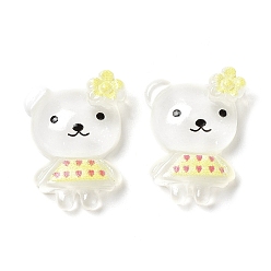 Белый Кабошоны из полупрозрачной смолы, медведь, белые, 21x16x6.5 мм