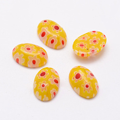 Gold Handmade Millefiori Glass Cabochons, Oval, Gold, 14x10x5mm