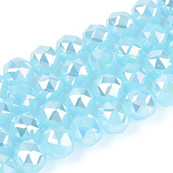 Светло-Голубой Нити из круглых бусин из искусственного нефрита с цветным покрытием, граненые, Небесно-голубой, 7.5~8.5x7~7.5 мм, отверстие : 1.2~1.6 мм, около 25~26 шт / нитка, 6.89~7.48'' (17.5~19 см)