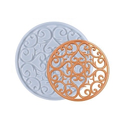 Flower DIY Cup Mat Silicone Molds, Resin Casting Molds, for UV Resin & Epoxy Resin Craft Making, Flat Round, Floral Pattern, 200x6mm