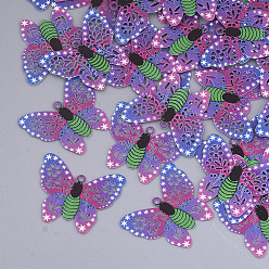 Colorful Printed Brass Pendants, Etched Metal Embellishments, Butterfly, Colorful, 15.5x19x0.3mm, Hole: 1mm