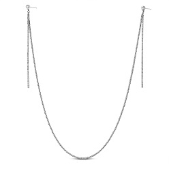 Platinum Alloy Dangle Earrings, Long Chain Earlace Earring Necklace, with Rhinestone and Shell Pearl, Platinum, 560mm