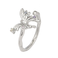 Платинированный Манжеты из латуни с микро паве кубический цирконий для женщин, бабочка, Реальная платина, внутренний диаметр: 18 мм