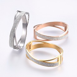 Mixed Color 304 Stainless Steel Bangles, with Polymer Clay Rhinestone, Mixed Color, 2-3/8 inch(6.1cm)x2 inch(5cm), 8~18mm