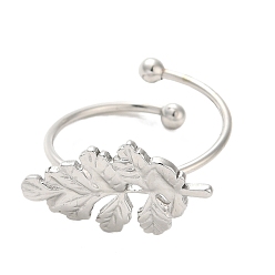 Stainless Steel Color 304 Stainless Steel Open Cuff Ring, Leaf, Stainless Steel Color, Inner Diameter: 18mm