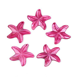 Камелия Резные подвески из натуральных пресноводных ракушек, прелести морская звезда, окрашенные, камелия, 32.5~34x33~36x2.5~3.5 мм, отверстие : 1.2~1.5 мм