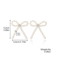 Морская Ракушка Серьги-гвоздики из пластика с искусственным жемчугом и цирконием микропаве, бантом, цвет морской раковины, 52x44 мм