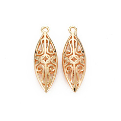 Настоящее золото 18K Латунные подвески, без никеля , полый, лошадиный глаз , реальный 18 k позолоченный, 28x9x5 мм, отверстие : 1.5 мм