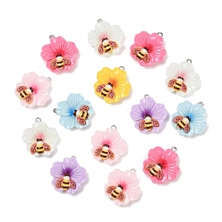 (52) Непрозрачная лаванда Подвески из смолы, цветок с насекомыми, с железной фурнитурой, разноцветные, 28x24.5x8.5 мм, отверстие : 2 мм