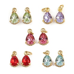 Настоящее золото 18K Кулон из циркония, слезинки, со стеклом и прыжковым кольцом, стойки покрытие, без свинца и без кадмия, долговечный, реальный 18 k позолоченный, 11.5x7x5.5 мм, отверстие : 1.6 мм