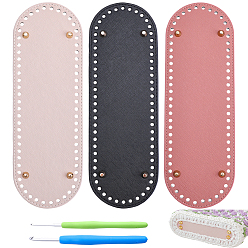 (52) Непрозрачная лаванда 3 шт. 3 цвета овальные искусственная кожа вязание крючком сумки дно, с 2шт 2 стилями алюминиевых крючков для вязания, разноцветные, 30x10 см, отверстие : 5 мм, 1 шт / цвет