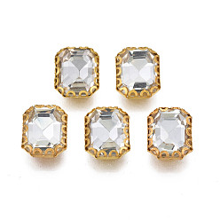 Прозрачный Шить на горный хрусталь, прозрачные стеклянные стразы, с настройками железного зубца, граненые, прямоугольные, прозрачные, 11x9x4.5 мм, отверстие : 0.9 мм