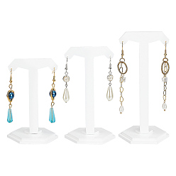 Белый 3 размеры т-образных непрозрачных акриловых висячих подставок для серег, с магнитными застежками и шестигранными основаниями, белые, держатель отделки: 5x5.7x9.3~11.5см, о 1 размер/шт., 3 шт / комплект