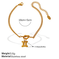 Gémeaux 304 Bracelets unisexes à breloques en acier inoxydable représentant douze constellations, or, gemini, 7.09 pouce (18 cm)