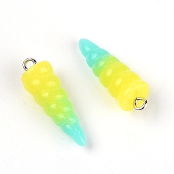 Желтый Подвески из смолы, с платиновым железным колышком, два тона, рог единорога, желтые, 29x10x9.5 мм, отверстие : 1.8 мм