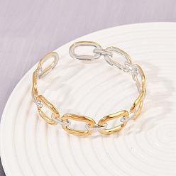 Золотой & Цвет Нержавеющей Стали 304 женские браслеты-манжеты из нержавеющей стали, овальные, ионное покрытие (ip), золотые и нержавеющая сталь цвет, 1/2 дюйм (1.3 см), внутренний диаметр: 2 дюйм (5 см)