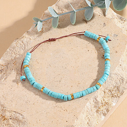 Howlita Pulseras trenzadas con cuentas de howlita heishi natural teñida, pulseras ajustables para mujer, el cielo azul, diámetro interior: 2.36 pulgada (6 cm)