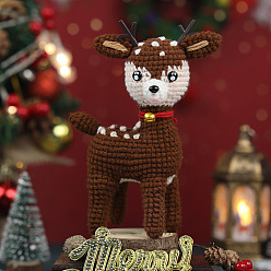 Deer Christmas DIY Knitting Kits for Beginners, including Stuffing Cotton, Crochet Hook, Stitch Marker, Craft Eye & Nose, Cored Cotton Thread, Deer, 170x100x50mm