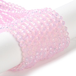Бледно-Розовый Запекание окрашенные прозрачные стеклянные бусины нити, имитация Opalite, граненые, круглые, розовый жемчуг, 4 мм, отверстие : 0.9 мм, около 105~110 шт / нитка, 38~39 см