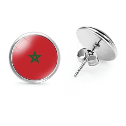 Разноцветный Плоские круглые стеклянные серьги-гвоздики на тему национального флага, серьги из платинового сплава, красочный, 12 мм