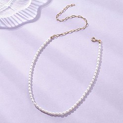 Белый Ожерелья из натурального культивированного пресноводного жемчуга и рисовых бусин, с латунными концевыми цепями, золотые, белые, 12.13 дюйм (30.8 см)