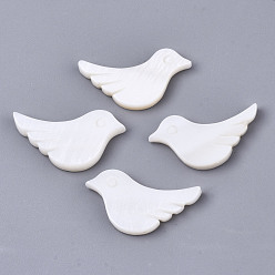 Creamy White Natural Freshwater Shell Beads, Half Drilled, Bird, Creamy White, 15x24~25x3mm, Half Hole: 1mm