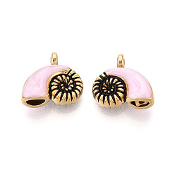Бледно-Розовый 304 нержавеющей стальной эмали подвески, подвески в форме раковины, ионное покрытие (ip), реальный 18 k позолоченный, с блеском порошок, розовый жемчуг, 14.5x15.5x6 мм, отверстие : 1.5~1.6 мм