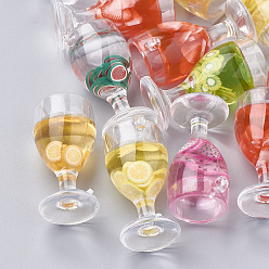 Mixed Color Resin Pendants, with Polymer Clay, Goblet, Imitation Fruit Juice, Mixed Color, 37x22.5x19mm, Hole: 2mm