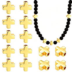 Cross 60 латунные бусины шт., реальный 18 k позолоченный, крестик, 6x6 мм