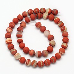 Red Jasper Frosted Round Natural White Lace Red Jasper Beads Strands, 10mm, Hole: 1mm, about 40pcs/strand, 15.3 inch