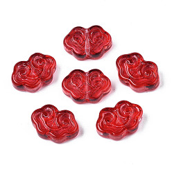 Crimson Transparent Spray Painted Glass Beads, Cloud, Crimson, 9x13x4mm, Hole: 1mm