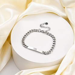 Нержавеющая Сталь Цвет 304 браслеты из нержавеющей стали с цепочками и идентификаторами, украшения для женщин, прямоугольные, цвет нержавеющей стали, 6-3/8 дюйм (16.2 см)