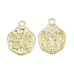 Light Gold Rack Plating Alloy Pendants, with Crystal Rhinestone, Twist Teardrop Charms with Butterfly, Cadmium Free & Nickel Free & Lead Free, Light Gold, 23.5x18x3mm, Hole: 2.2mm