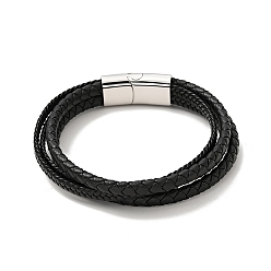 Couleur Mélangete Bracelet multi-rangs tressé en cuir microfibre avec 304 fermoir magnétique en acier inoxydable pour homme femme, couleur mixte, 8-5/8 pouce (22 cm)