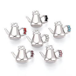 (52) Непрозрачная лаванда Подвески из сплава со стразами, чайник прелести, платина, разноцветные, 15.5x20x8 мм, отверстие : 1.5~1.6 мм