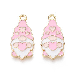Pink Рождественские эмали сплава подвески, чары гнома, золотые, без кадмия, без никеля и без свинца, розовые, 24.5x12x2.5 мм, отверстие : 1.8 мм