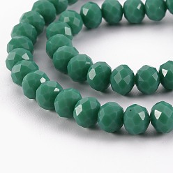 Light Sea Green Opaque Solid Color Glass Beads Strands, Faceted, Rondelle, Light Sea Green, 8x6mm, Hole: 1mm, about 72pcs/strand, 16.14 inch(41cm)