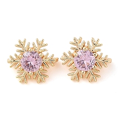 Фиолетовый Проставки из латуни и кубического циркония, снежинка, золотые, фиолетовые, 10.5x12x3.5 мм, отверстие : 1.4 мм