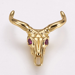 Золотой Латунные микро проложить кубического циркония бусы, крупный рогатый скот черепа, золотые, 20x18x7 мм, отверстие : 2 мм