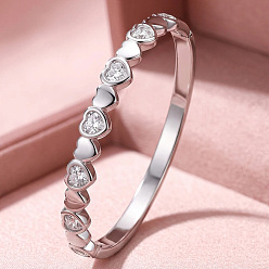Stainless Steel Color 304 Stainless Steel Pave Clear Cubic Zirconia Hinged Cuff Bangles for Women, Heart, Stainless Steel Color, Inner Diameter: 2.36 inch(6cm)
