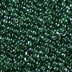 Green Glass Seed Beads, Trans. Colours Lustered, Round, Green, 3mm, Hole: 1mm, about 10000pcs/pound