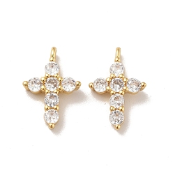 Настоящее золото 18K Латунные микро проложить кубического циркония подвески, без кадмия и без свинца, долговечный, крестик, прозрачные, реальный 18 k позолоченный, 14x9.5x3 мм, отверстие : 1.2 мм