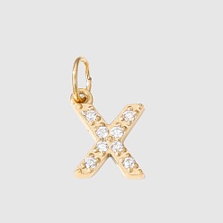 Letter X Подвески из нержавеющей стали с фианитами и переходными кольцами, реальный 14 k позолоченный, долговечный, Письмо X, 8 мм