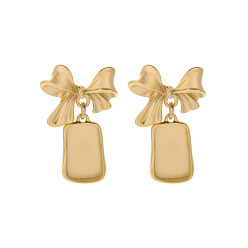Настоящее золото 14K 304 Выводы серьги из нержавеющей стали шпилька, бант с прямоугольником, ионное покрытие (ip), долговечный, реальный 14 k позолоченный, 12x20 мм
