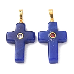 Белый Нефрит Крашеные натуральный белый нефрит подвески, Религиозные крестики-подвески с фурнитурой из латуни, инкрустированной микрофиброй (случайного цвета)., золотые, синие, 30x18x14 мм, отверстие : 7x4 мм
