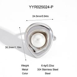 Нержавеющая Сталь Цвет Кольцо-манжета из нержавеющей стали в форме капли для женщин, с имитацией жемчуга, цвет нержавеющей стали, 30.2x24 мм