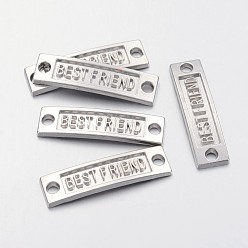 Платина Тибетский стиль связи соединители для дружбы, без кадмия и без свинца, прямоугольник со словом лучшего друга, платина, 9.5x35x2 мм, отверстие : 3 мм