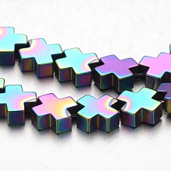 (966) Внутренний цвет Кристалл / Лиловато-лиловый на подкладке Гальванизировать немагнитных синтетический гематит нитей бисера, крестик, с покрытием разноцветным, 10x10x4 мм, отверстие : 1 мм, около 45 шт / нитка, 15.7 дюйм