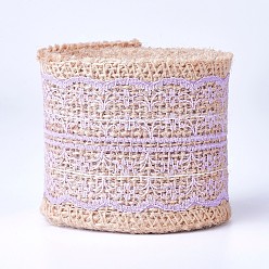 Flieder Sackleinenband, hessisches Band, Juteband, mit Spitze, für Schmuck machen, Flieder, 2-1/8 Zoll (55 mm), ca. 2 m / Rolle